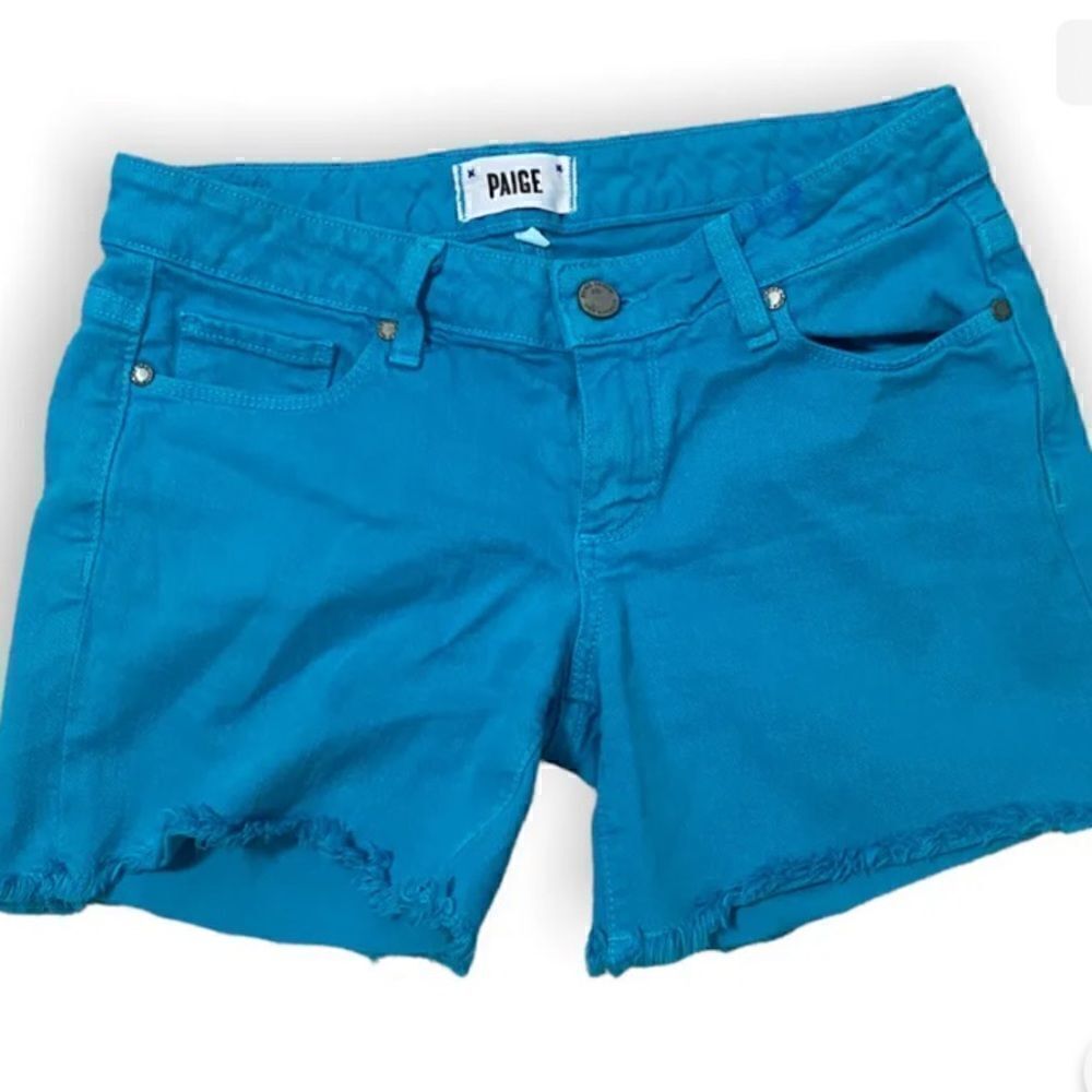 Paige Women's Jean Shorts 24 Teal Denim Frayed Stretch